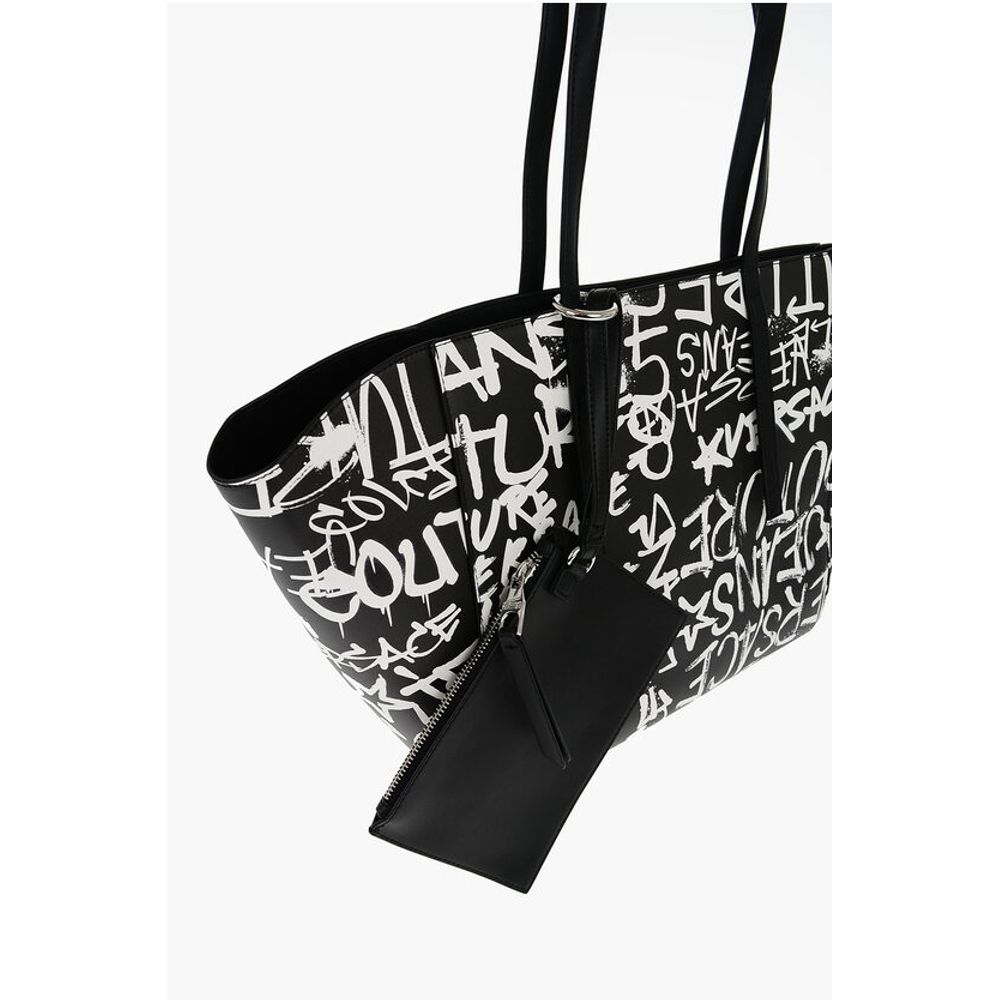 JEANS COUTURE Printed Faux Leather Tote Bag with Matched Pou