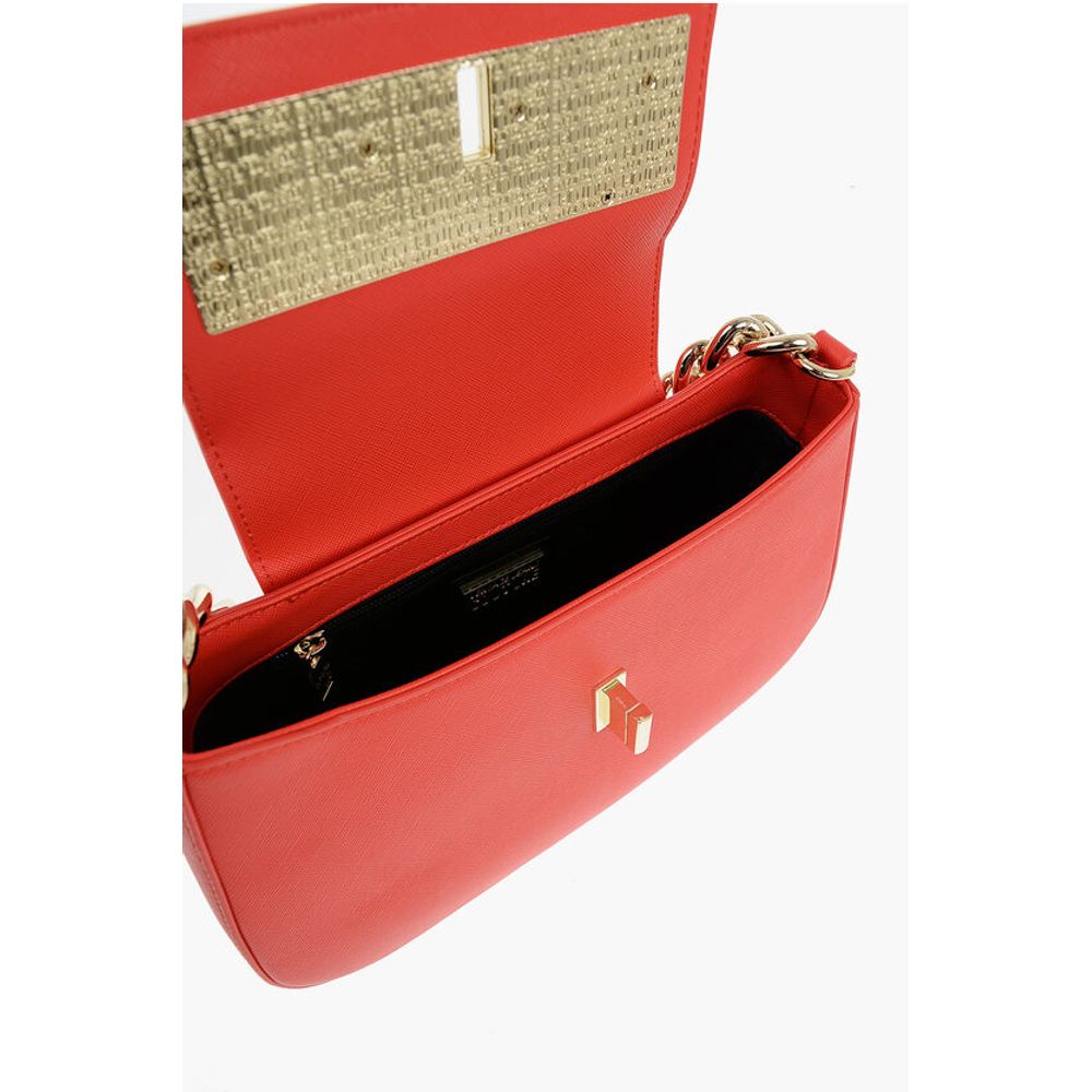 JEANS COUTURE Faux Leather Shoulder Bag with Golden Chain an