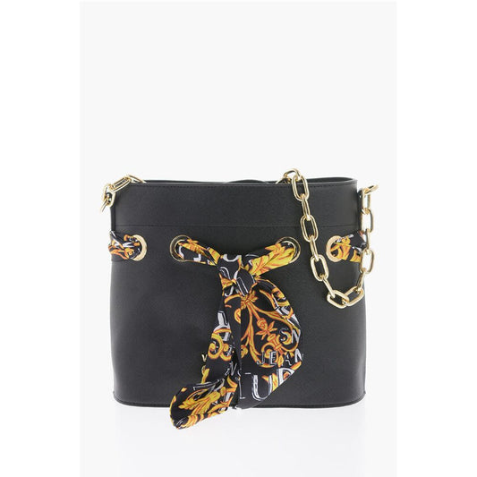 JEANS COUTURE Faux Leather Bucket Bag with Foulard Embellish