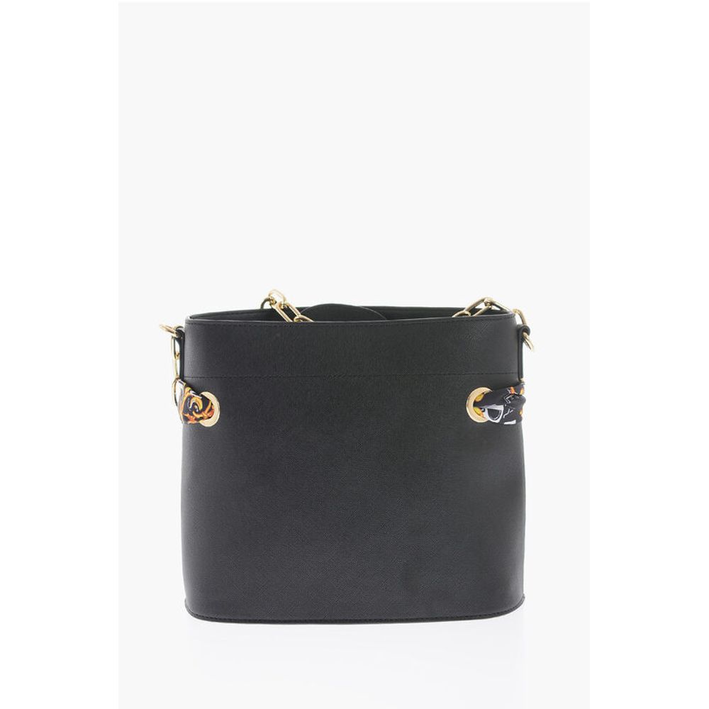 JEANS COUTURE Faux Leather Bucket Bag with Foulard Embellish