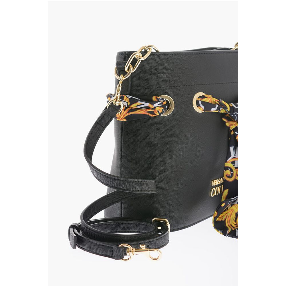 JEANS COUTURE Faux Leather Bucket Bag with Foulard Embellish