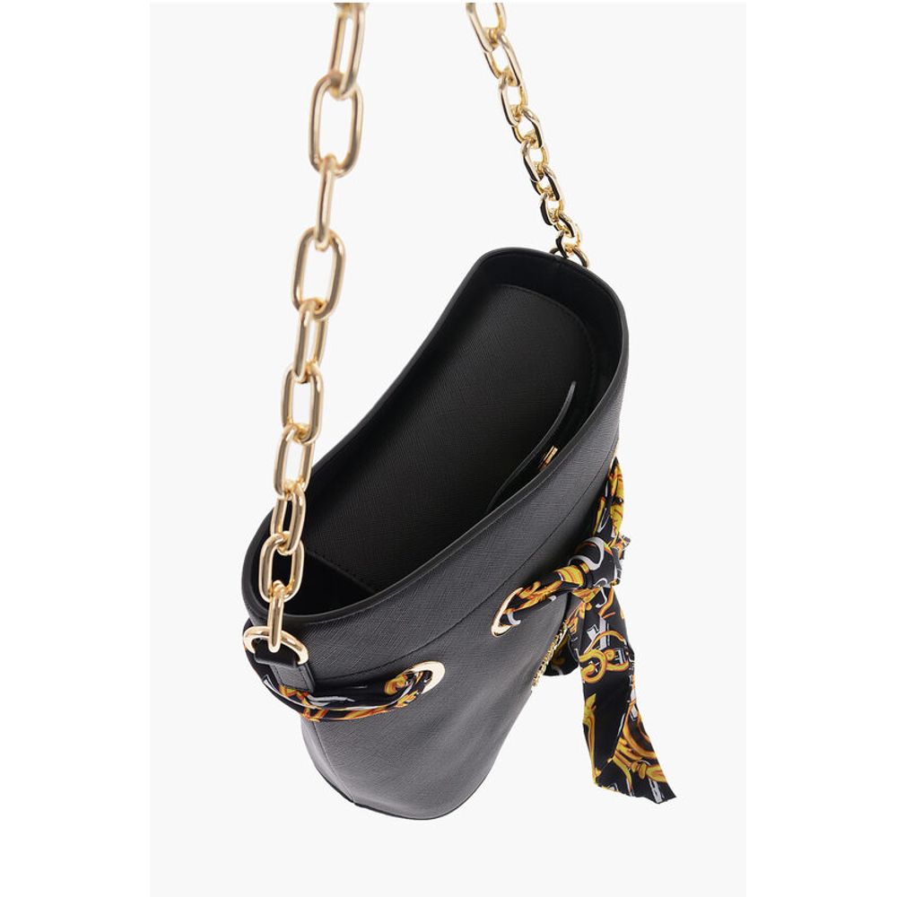JEANS COUTURE Faux Leather Bucket Bag with Foulard Embellish