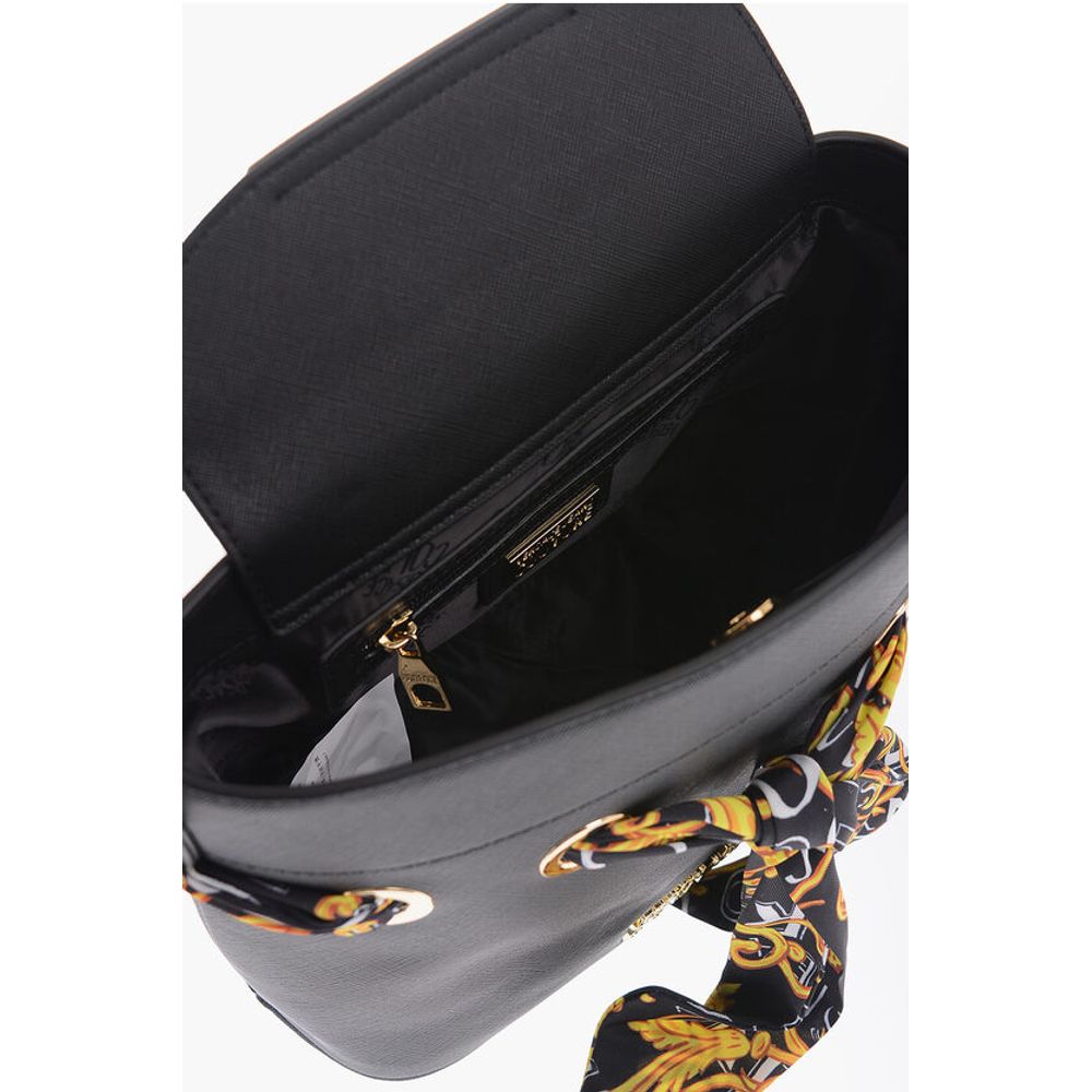 JEANS COUTURE Faux Leather Bucket Bag with Foulard Embellish