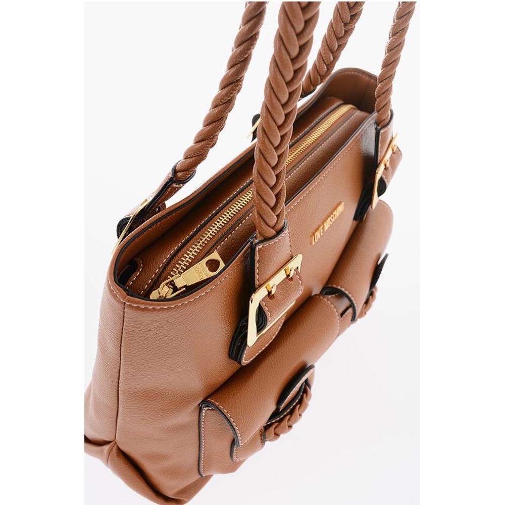 LOVE Faux Leather Shoulder Bag with Braided Handle