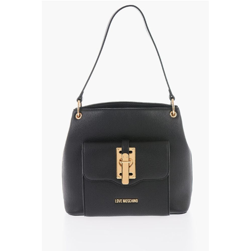 LOVE Textured Effect Faux Leather Hobo Bag with Maxi Logo on