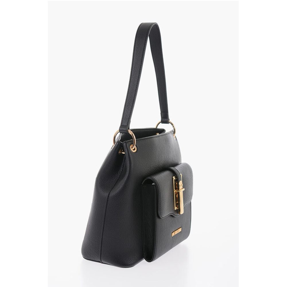 LOVE Textured Effect Faux Leather Hobo Bag with Maxi Logo on