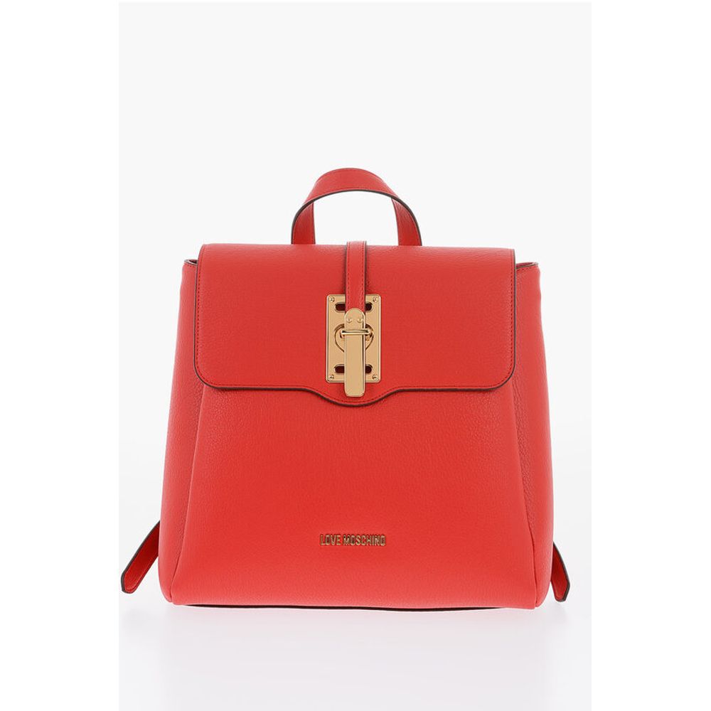 LOVE Solid Color Faux Leather Backpack with Golden Logo