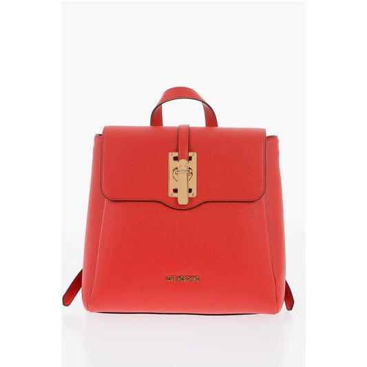 LOVE Solid Color Faux Leather Backpack with Golden Logo