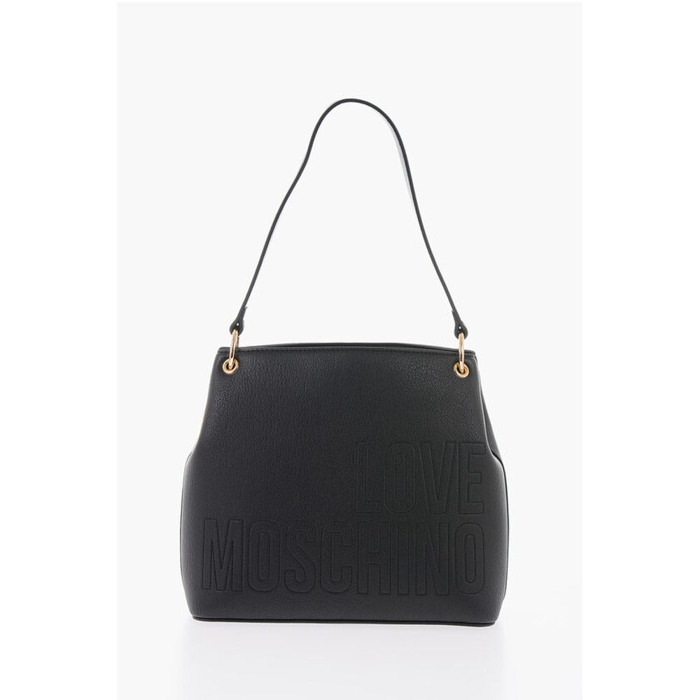 LOVE Textured Effect Faux Leather Hobo Bag with Maxi Logo on