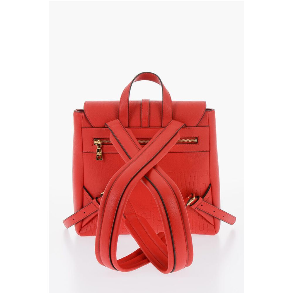 LOVE Solid Color Faux Leather Backpack with Golden Logo