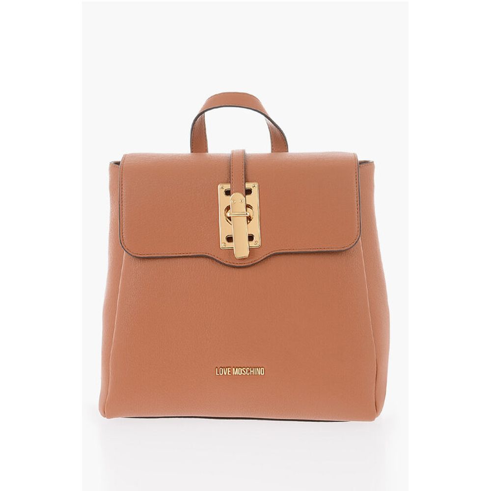 LOVE Solid Color Faux Leather Backpack with Golden Logo