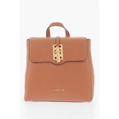 LOVE Solid Color Faux Leather Backpack with Golden Logo