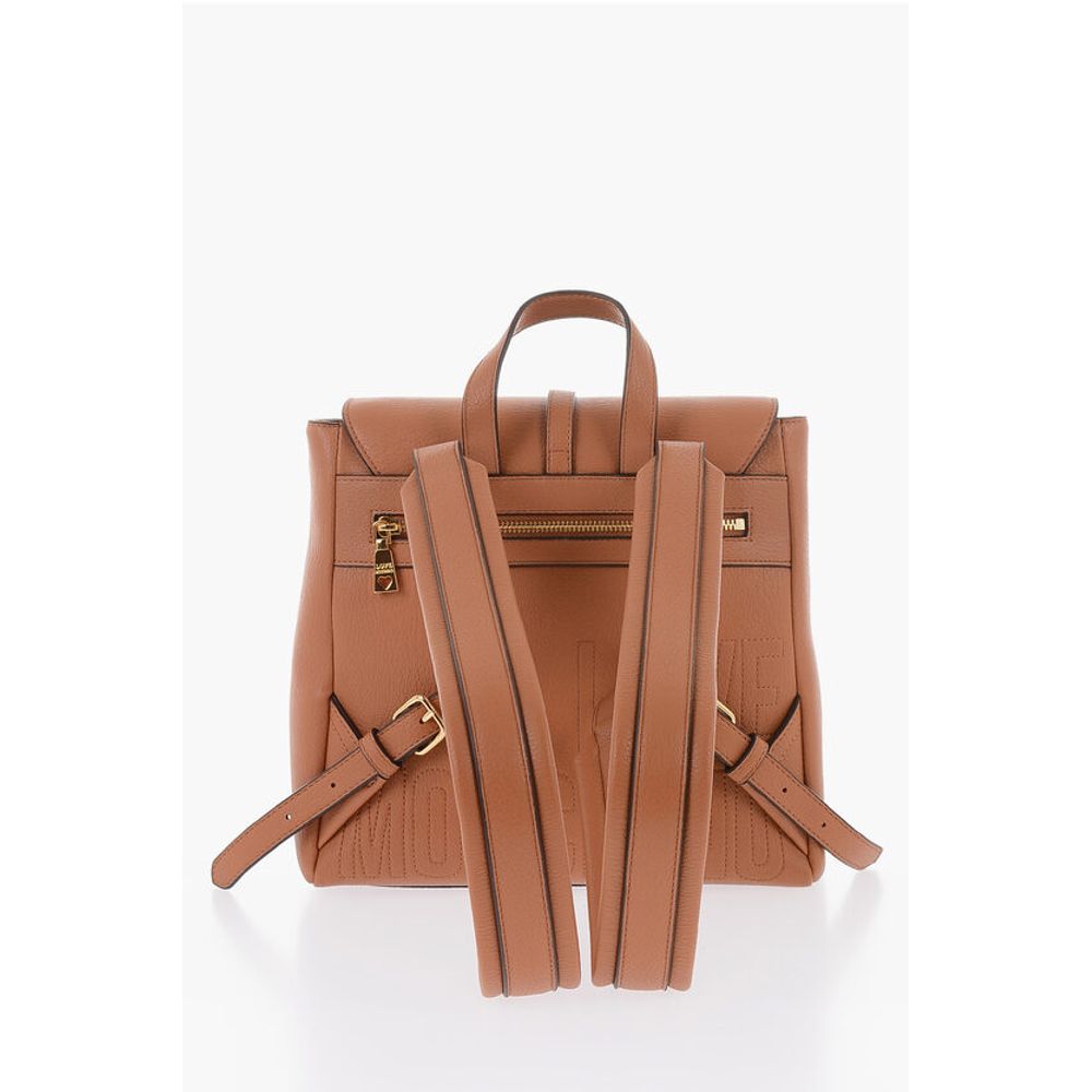 LOVE Solid Color Faux Leather Backpack with Golden Logo