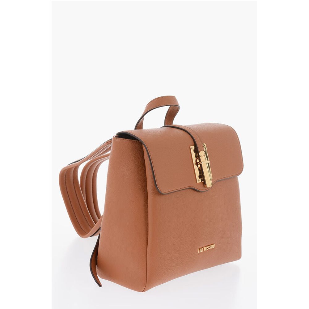 LOVE Solid Color Faux Leather Backpack with Golden Logo