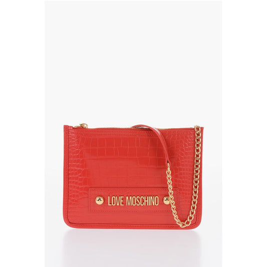 LOVE Crocodile Effect Faux Leather Clutch with Golden Logo