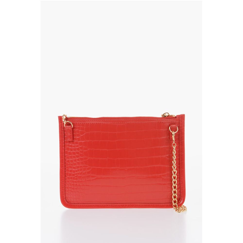 LOVE Crocodile Effect Faux Leather Clutch with Golden Logo