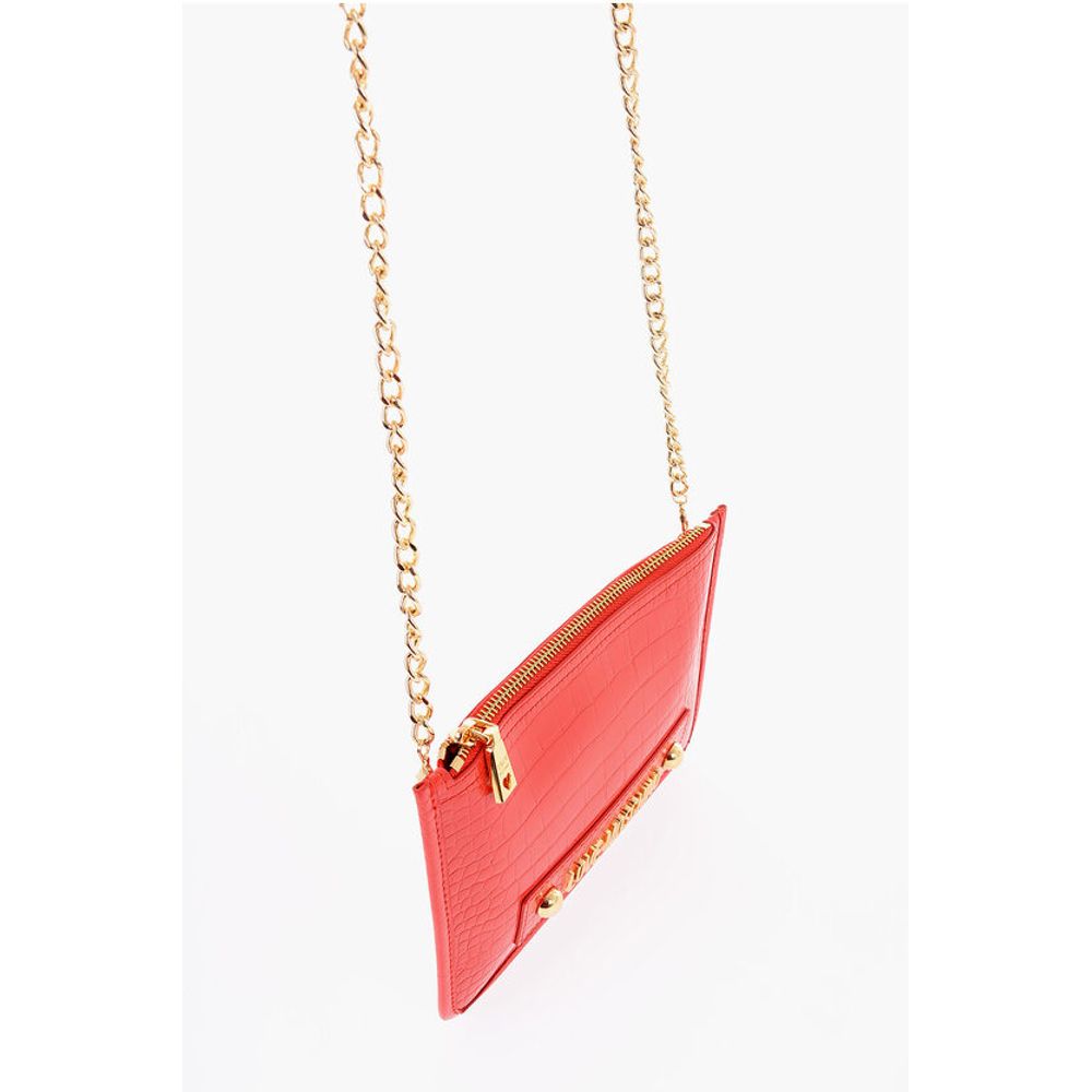 LOVE Crocodile Effect Faux Leather Clutch with Golden Logo