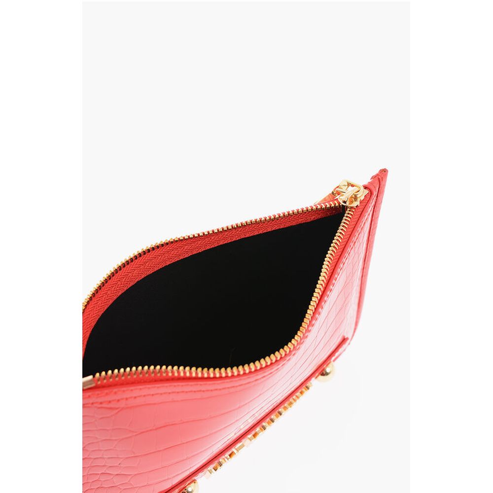 LOVE Crocodile Effect Faux Leather Clutch with Golden Logo
