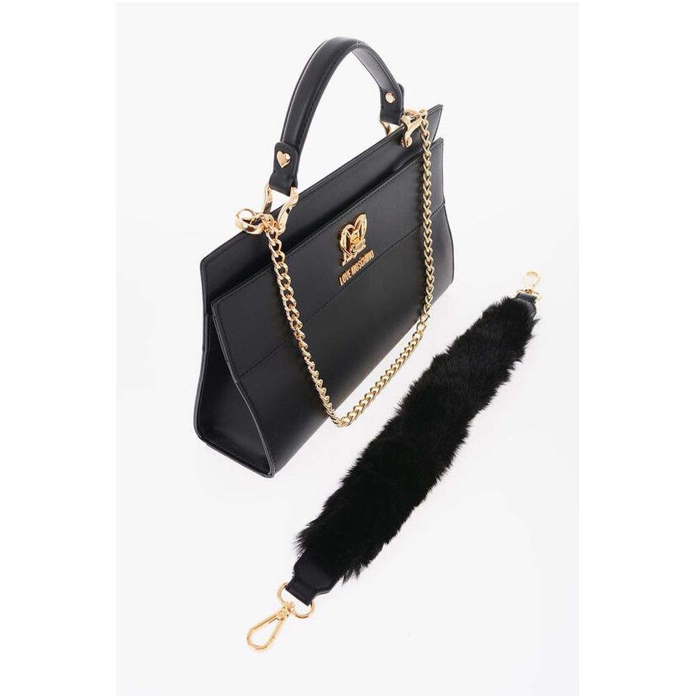 LOVE Faux Leather Bag with Golden Chain and Turn Lock Closur