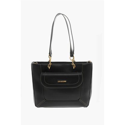 LOVE Faux Leather Tote Bag with Visible Stitching