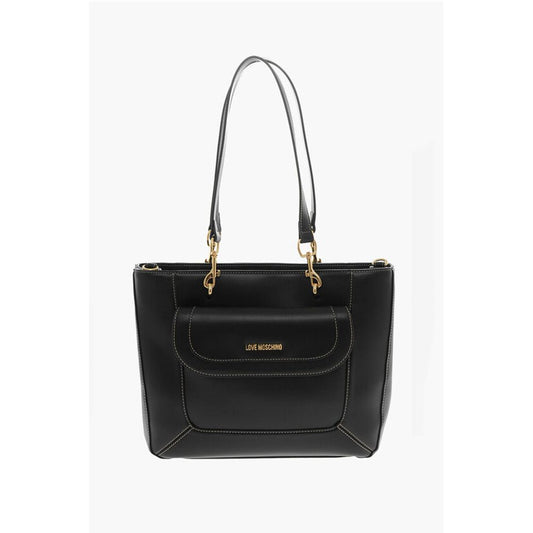LOVE Faux Leather Tote Bag with Visible Stitching