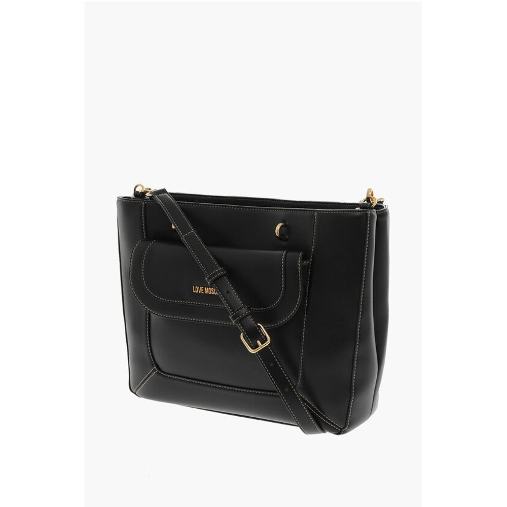 LOVE Faux Leather Tote Bag with Visible Stitching