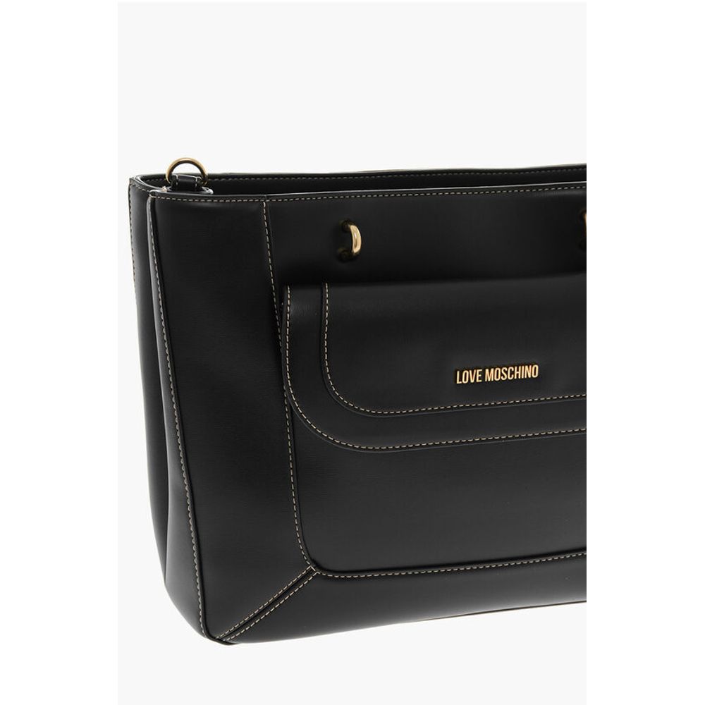 LOVE Faux Leather Tote Bag with Visible Stitching