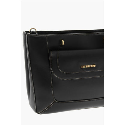 LOVE Faux Leather Tote Bag with Visible Stitching