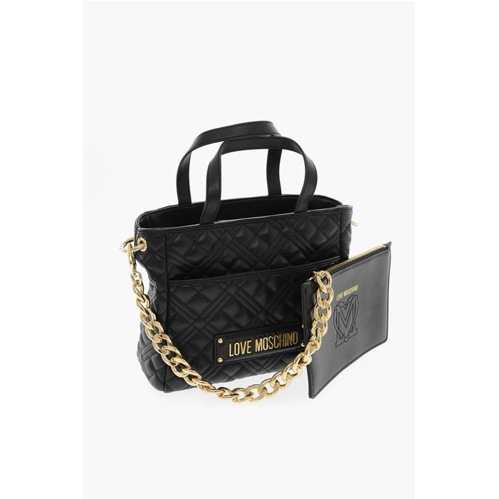 LOVE Quilted Faux Leather Handbag with Golden Chain