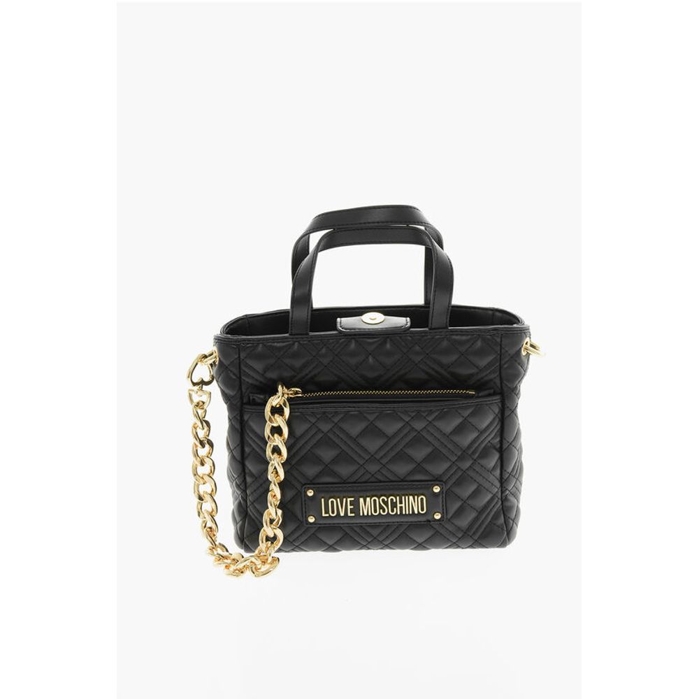 LOVE Quilted Faux Leather Handbag with Golden Chain