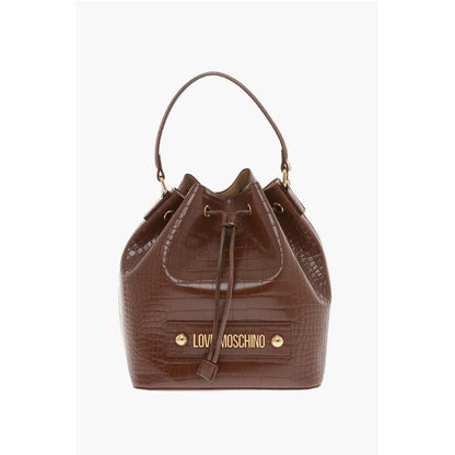 LOVE Crocodile Effect Faux Leather Bucket Bag with Maxi Logo