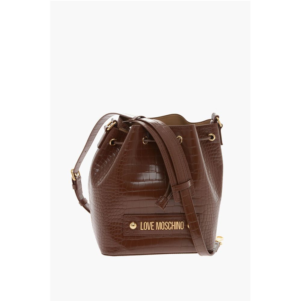 LOVE Crocodile Effect Faux Leather Bucket Bag with Maxi Logo