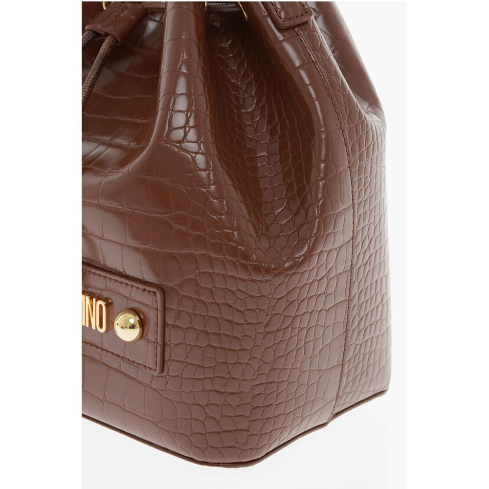 LOVE Crocodile Effect Faux Leather Bucket Bag with Maxi Logo