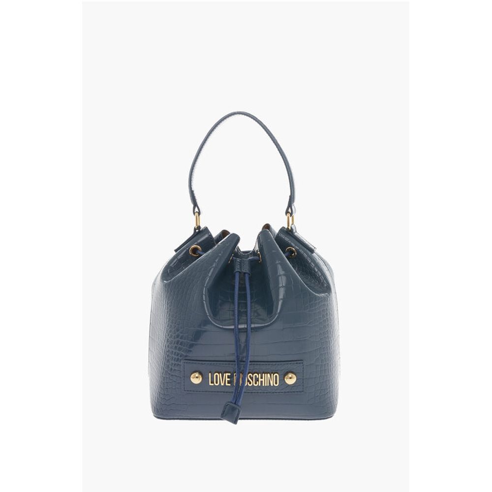 LOVE Faux Leather Crocodile Effect Bucket Bag with Embossed