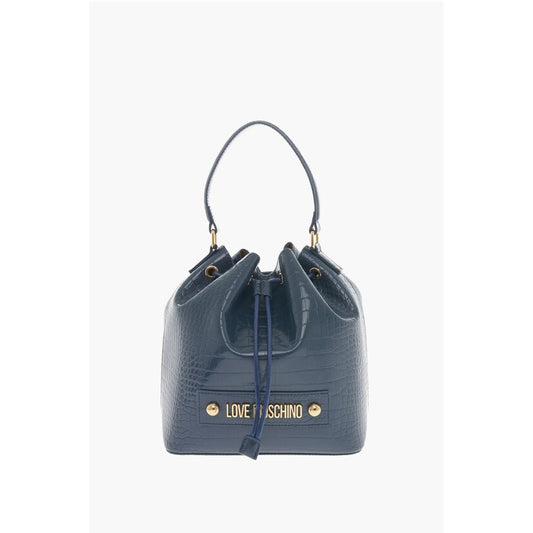 LOVE Faux Leather Crocodile Effect Bucket Bag with Embossed