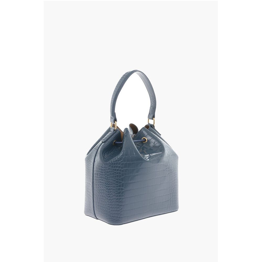 LOVE Faux Leather Crocodile Effect Bucket Bag with Embossed