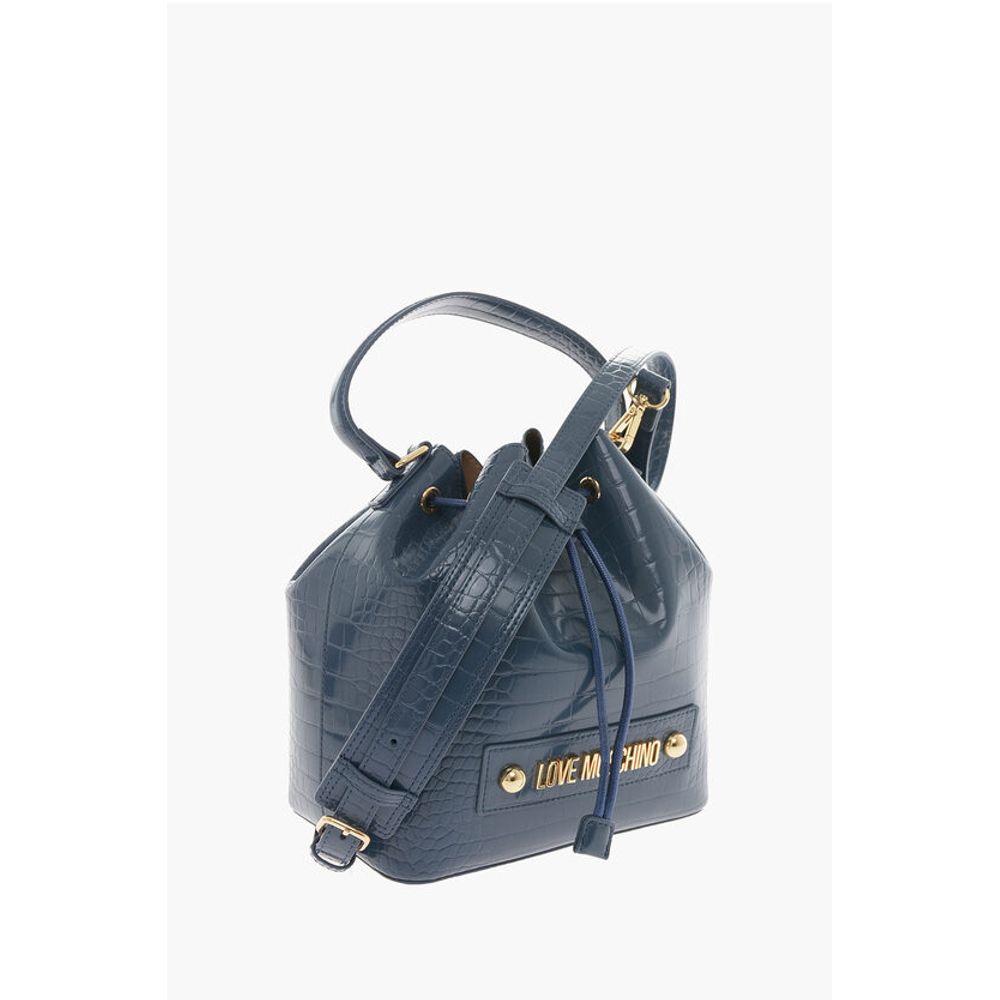 LOVE Faux Leather Crocodile Effect Bucket Bag with Embossed