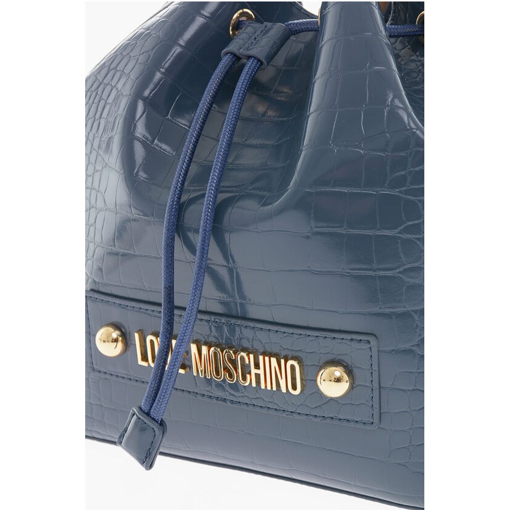 LOVE Faux Leather Crocodile Effect Bucket Bag with Embossed