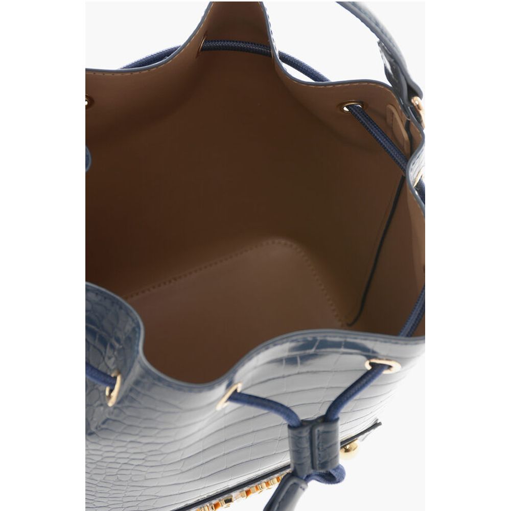 LOVE Faux Leather Crocodile Effect Bucket Bag with Embossed