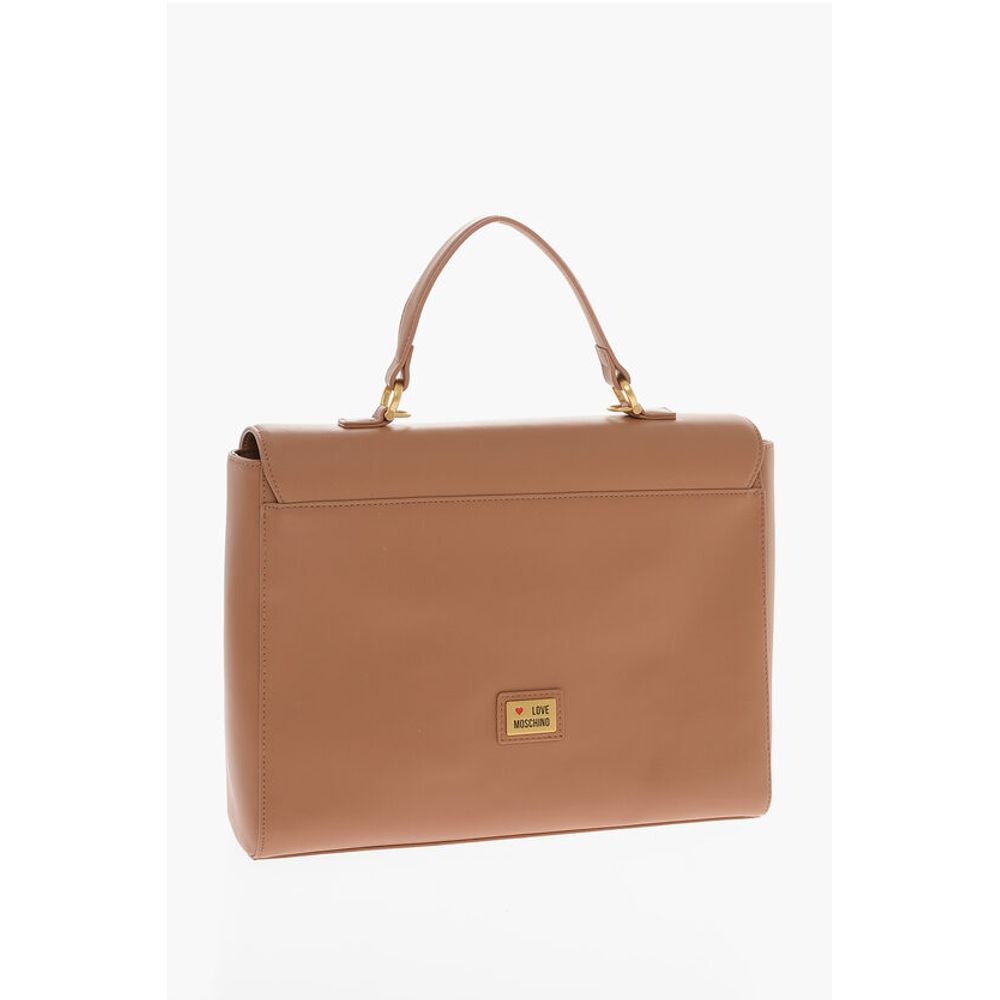 LOVE Faux Leather Handle Bag with Pockets and Clamp Front
