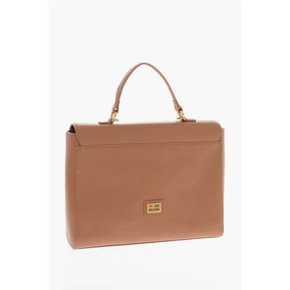 LOVE Faux Leather Handle Bag with Pockets and Clamp Front