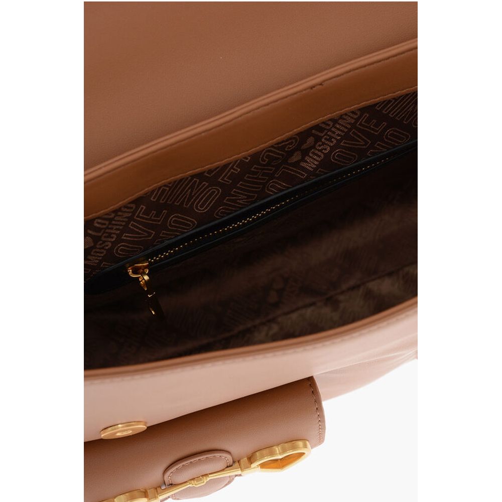 LOVE Faux Leather Handle Bag with Pockets and Clamp Front