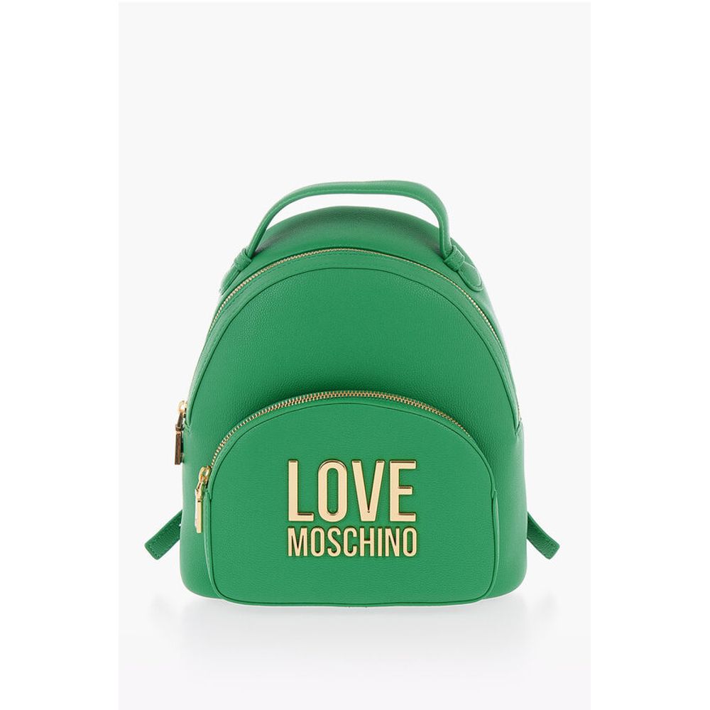 LOVE Solid Color Faux Leather Backpack with Golden Logo
