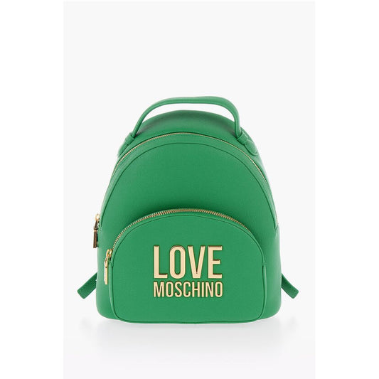 LOVE Solid Color Faux Leather Backpack with Golden Logo