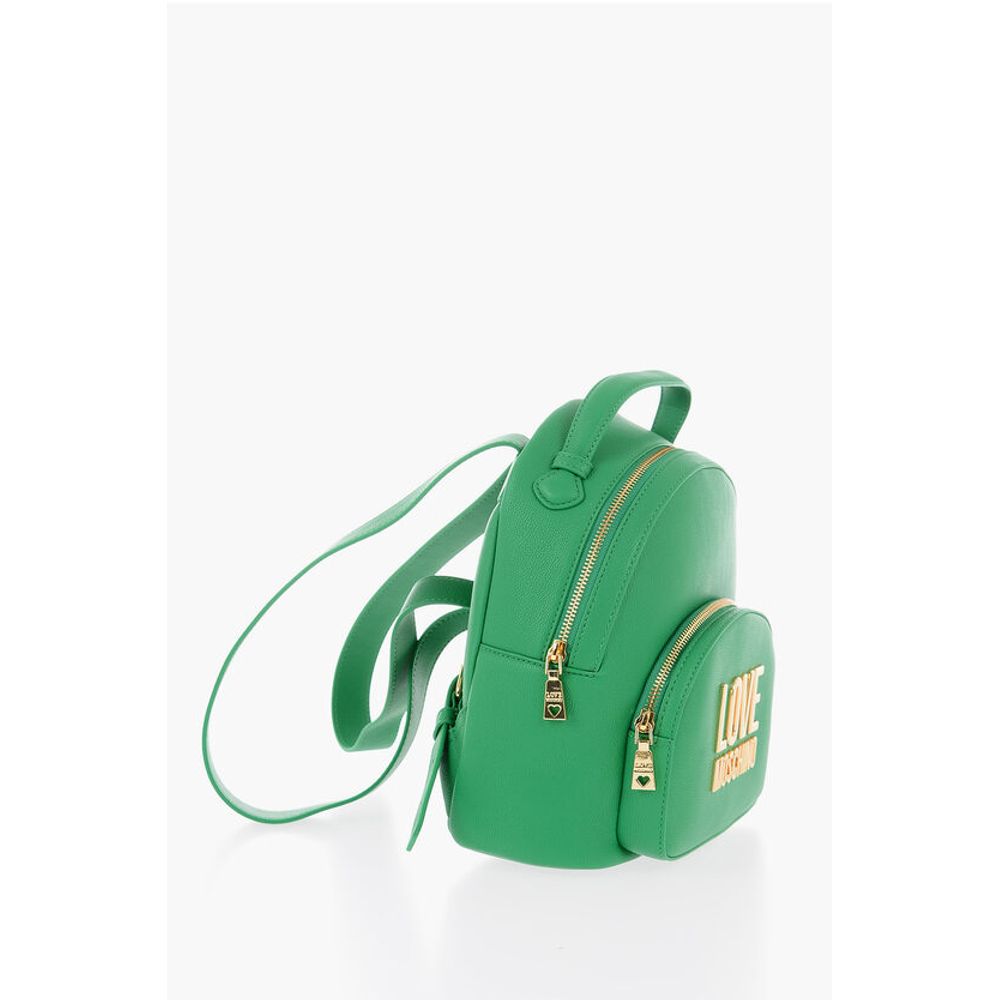 LOVE Solid Color Faux Leather Backpack with Golden Logo