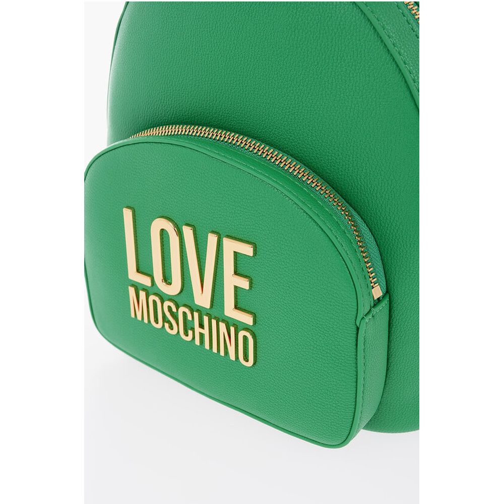 LOVE Solid Color Faux Leather Backpack with Golden Logo