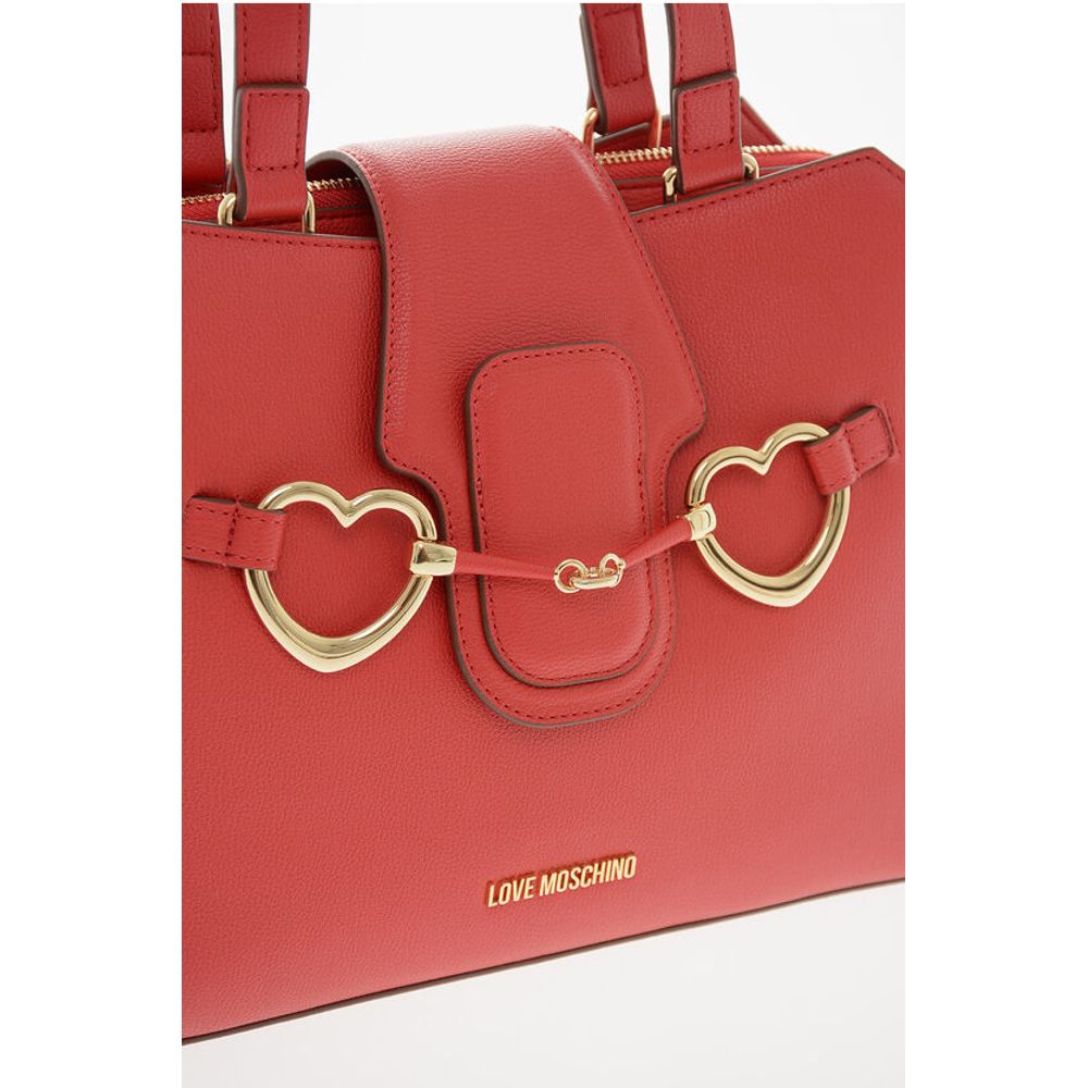 LOVE Textured Faux Leather Tote Bag with Golden Front Clamp