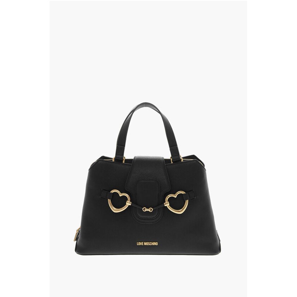 LOVE Textured Faux Leather Tote Bag with Golden Front Clamp