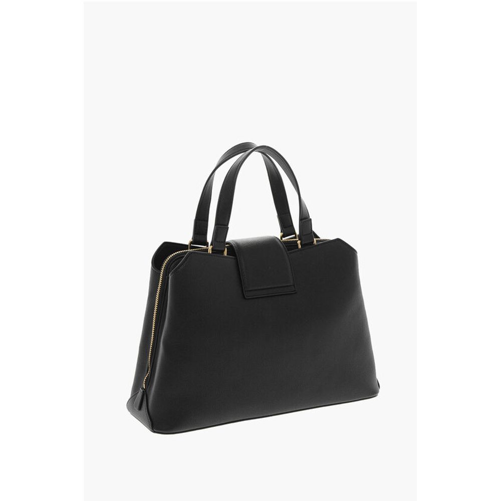 LOVE Textured Faux Leather Tote Bag with Golden Front Clamp