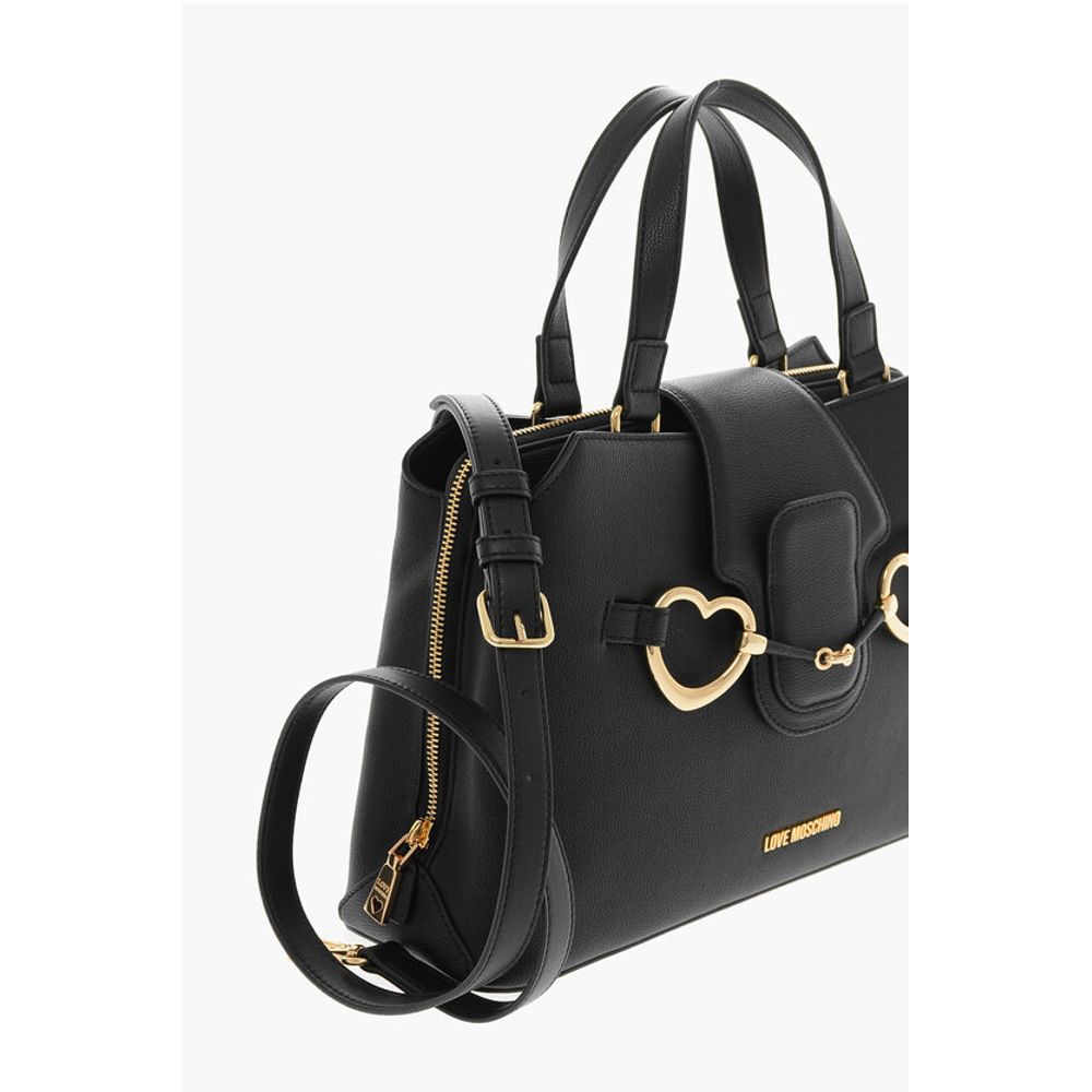 LOVE Textured Faux Leather Tote Bag with Golden Front Clamp